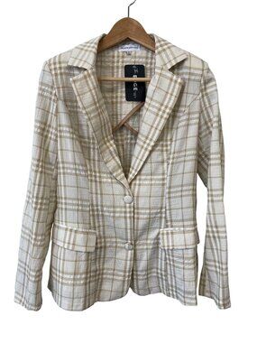 Melrose With Love Rosemary Blazer Jacket Small Seersucker Plaid Beige Career NEW